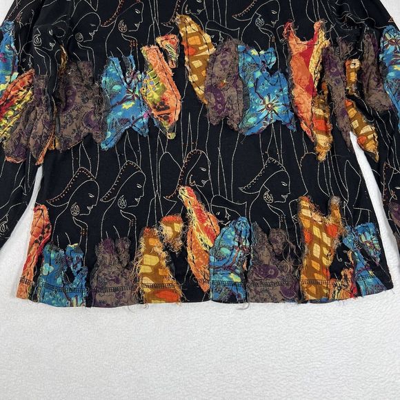Chico’s Shirt Women's L T-shirt Black Wearable Art Colorful Long Sleeve Pullover - Picture 17 of 17